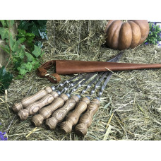 Шампуры для мяса и люля-кебаб Элит 6 шт (720 х 12 х 3 мм) в кожаном чехле ручной работы