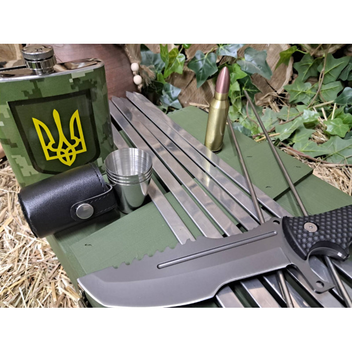 Набір розкладних шампурів з кулеметних гільз 12.7 мм в дерев’яному кейсі