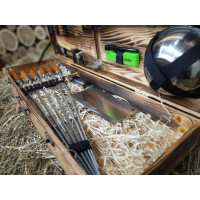Набор из 6 шампуров для мяса (600х10х3 мм) + комплект аксессуаров в деревянном кейсе