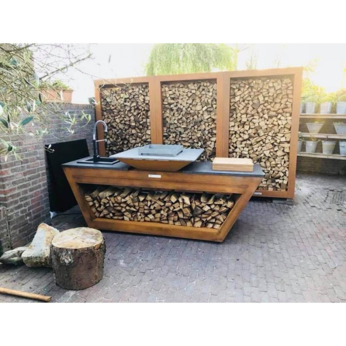 Уличная кухня Quan Quadro Rolling Corten с мойкой - 1001046