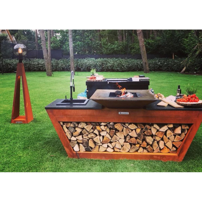 Уличная кухня Quan Quadro Rolling Corten с мойкой - 1001046