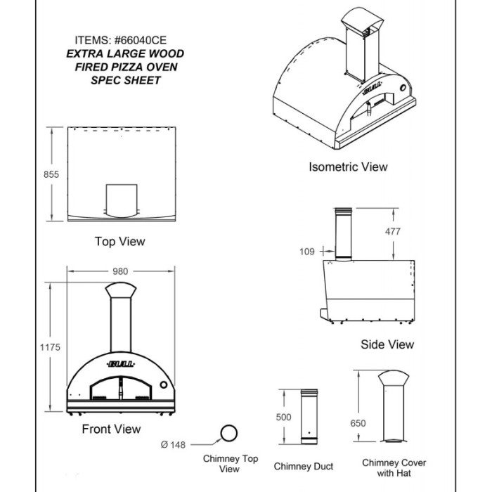 Встраиваемая дровяная печь для пиццы BULL XL Pizza Oven - 66040