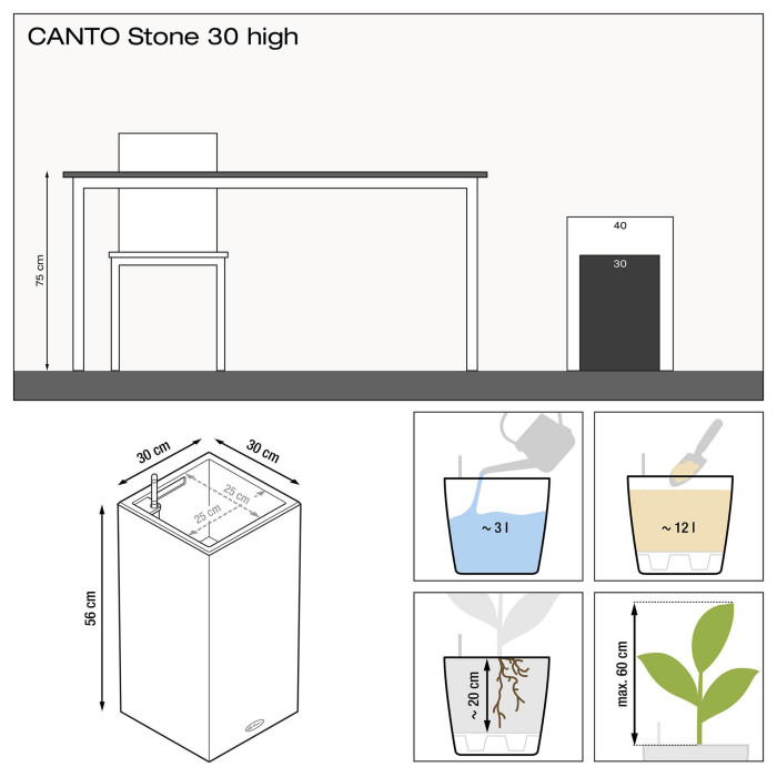 Вазон Lechuza Canto Stone High 30, серый камень