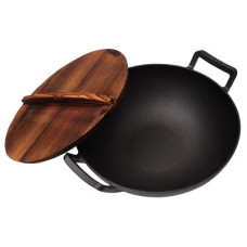 Чугунный вок (казан) 35,5*10см с деревянной крышкой GRILLI 9637