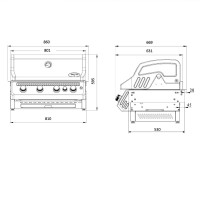 Встраиваемый газовый гриль SANTOS Free S-410 Black, с задней горелкой, черный 890666