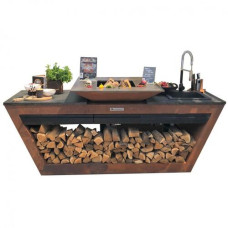 Кухонный блок с колесиками Quadro Garden Premium коричневый, с системой водоснабжения QUAN QN91069