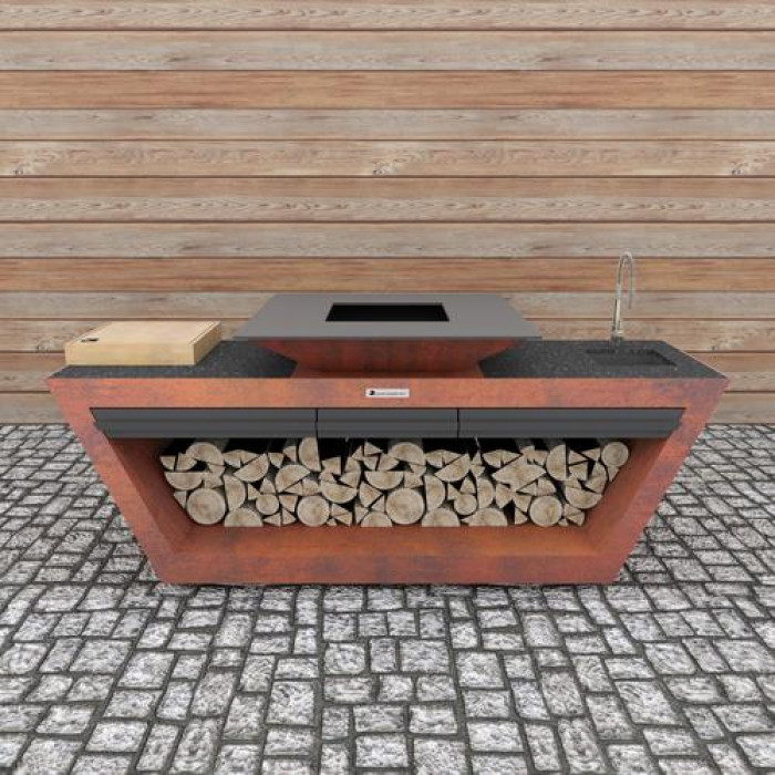 Кухонный блок с колесиками Quadro Garden Premium коричневый, с системой водоснабжения QUAN QN91069