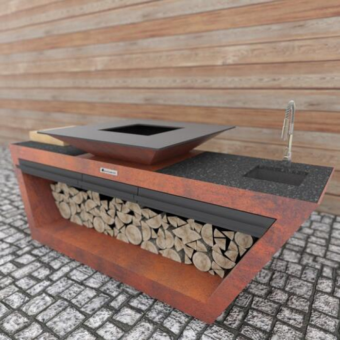 Кухонный блок с колесиками Quadro Garden Premium коричневый, с системой водоснабжения QUAN QN91069