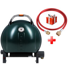 КОМПЛЕКТ Портативный переносной газовый гриль O-GRILL 900, зеленый + шланг в подарок!