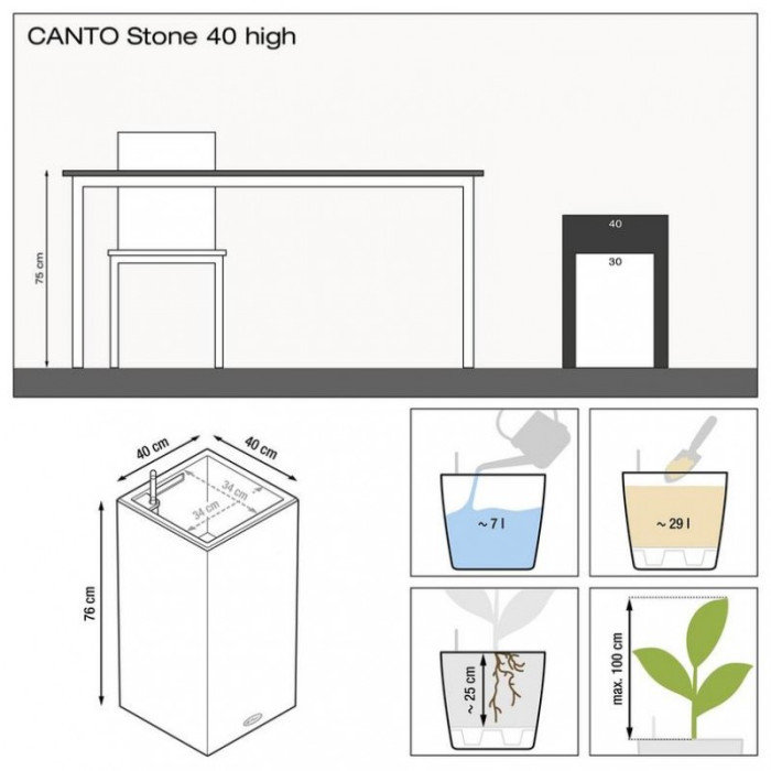 Вазон Lechuzа Canto Stone High 40, графитово-черный