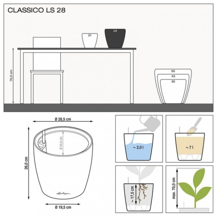 Вазон Lechuza Classico Premium LS 28, белый
