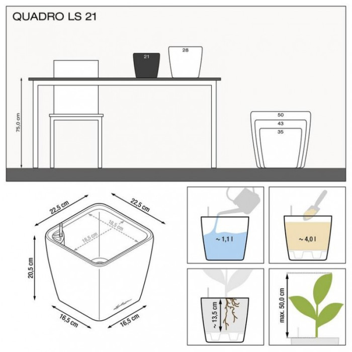 Вазон Lechuza Quadro Premium LS 21, серо-коричневый
