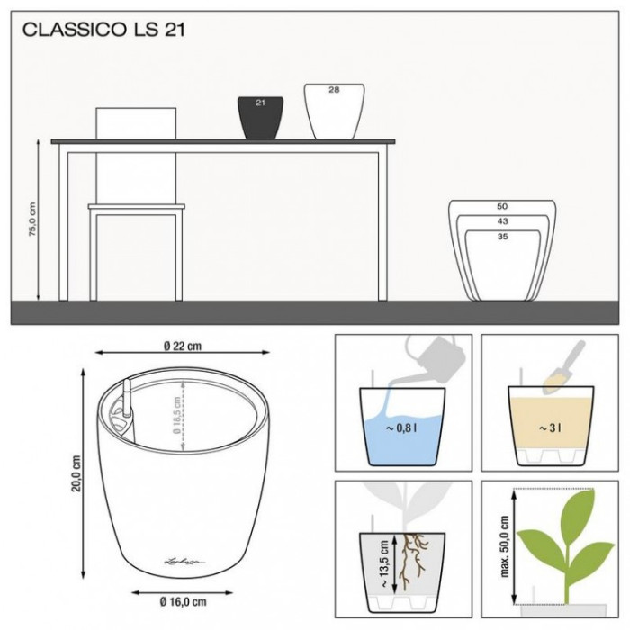 Вазон Lechuza Classico Premium LS 21, белый