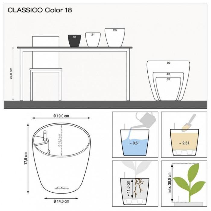 Вазон Lechuza CLASSICO Color 18 Белый - 13261