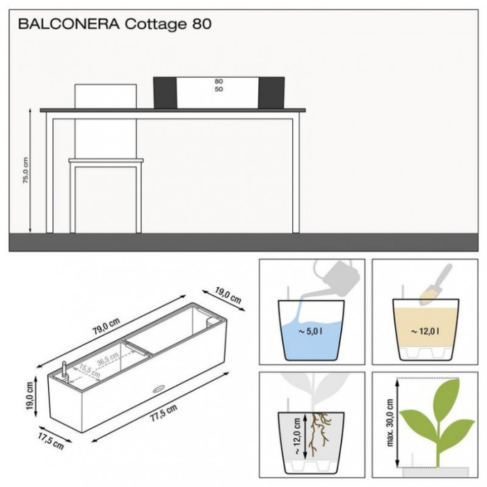 Вазон Lechuza Balconera Cottage 80, светло-серый