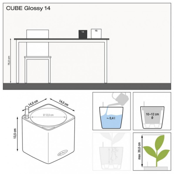 Вазон Lechuza Cube Glossy 14, белый