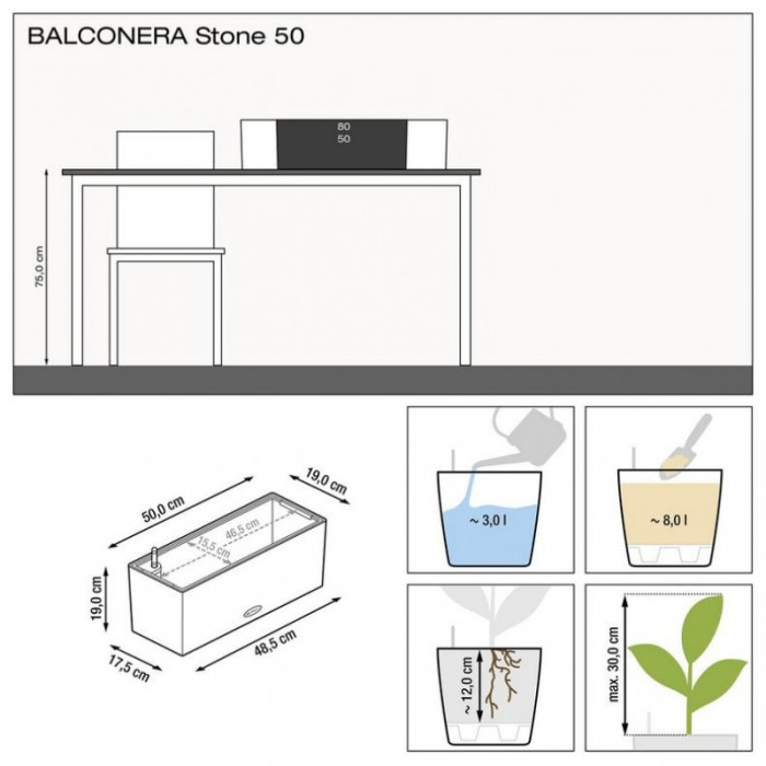 Вазон Lechuza Balconera Stone 50, серый камень