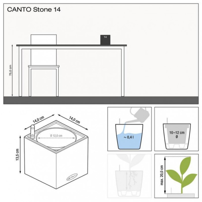 Вазон Lechuza Canto Stone 14, кварцевый белый