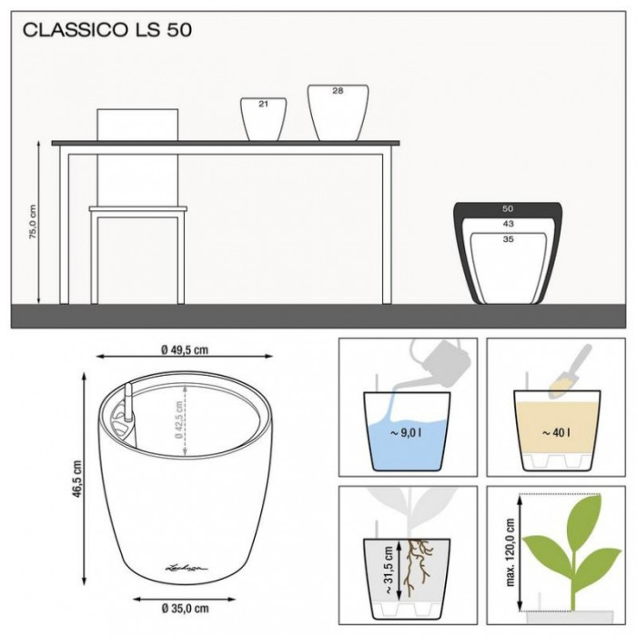 Вазон Lechuzа Classico Premium LS 50, антрацит